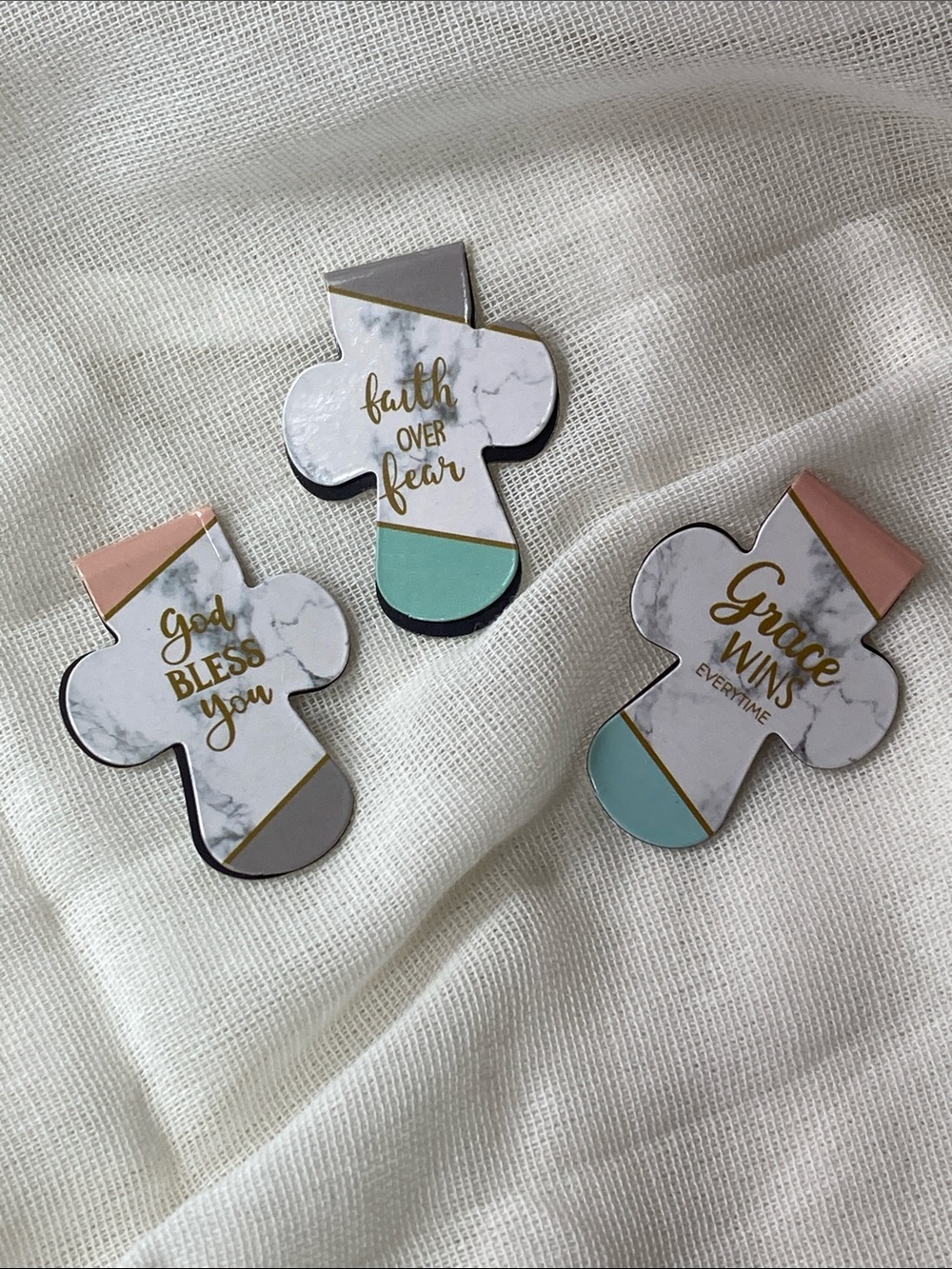 Faith Over Fear Marble Cross magnetic bookmarks